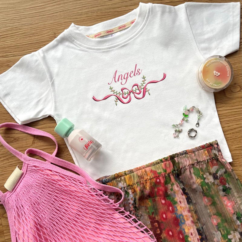 Jual Angels Ribbon White Baby Tee | Angels Basement | Shopee Indonesia