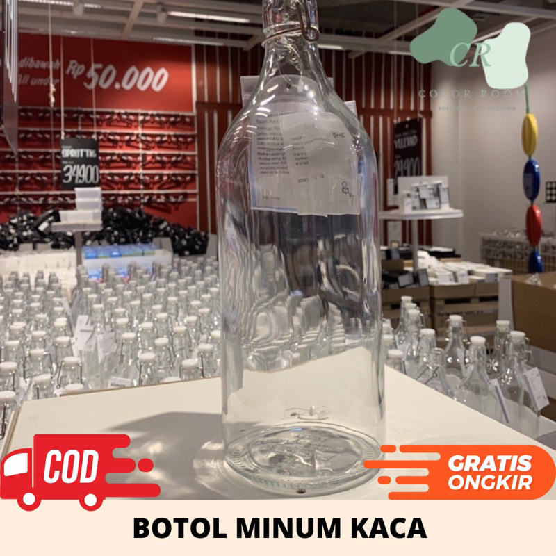 Jual Best Seller Botol Kaca Dengan Penutup Botol Air Minum Botol Minyak Kaca Bening L