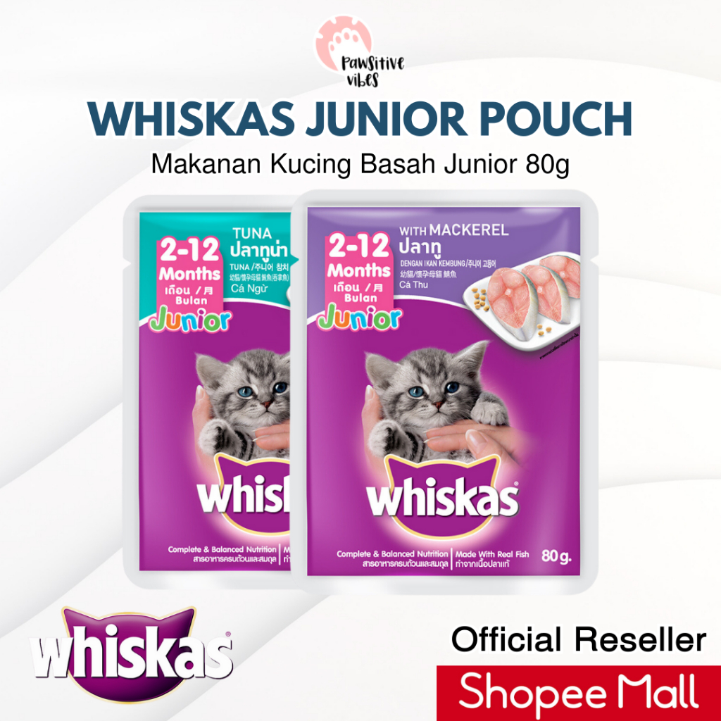 Jual WHISKAS Makanan Kucing Basah Junior 80 Gram Rasa Tuna & Rasa