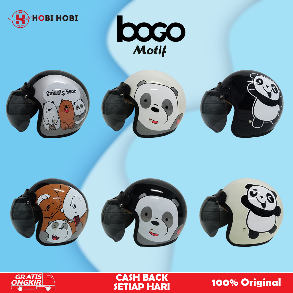 Jual HELM RETRO BOGO MOTIF BEAR PANDA SNI FREE CEMBUNG SMOKE | Shopee ...