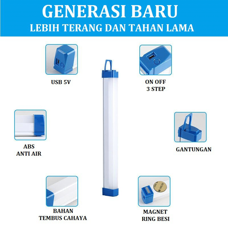 Jual ANK LAMPU NEON LED PORTABLE T7 EMERGENCY 30W 60W 90W 120W / LAMPU ...