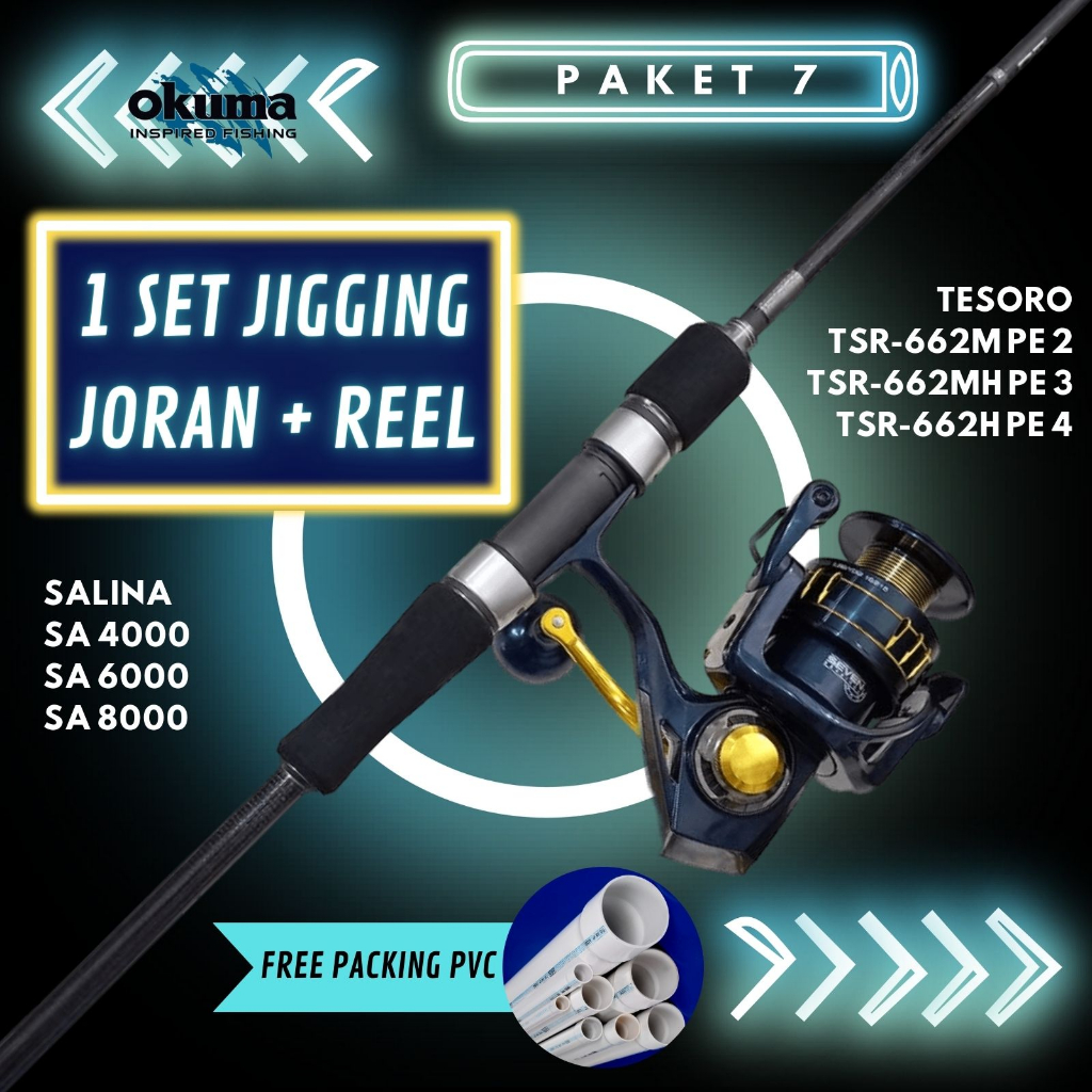 Jual Paket 7 1 Set Mancing Joran Reel Pancing Okuma Rod Tesoro