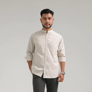 Broodis Kemeja Koko COZY Series Pria Cotton Oxford Beige Kerah Shanghai Lengan Panjang
