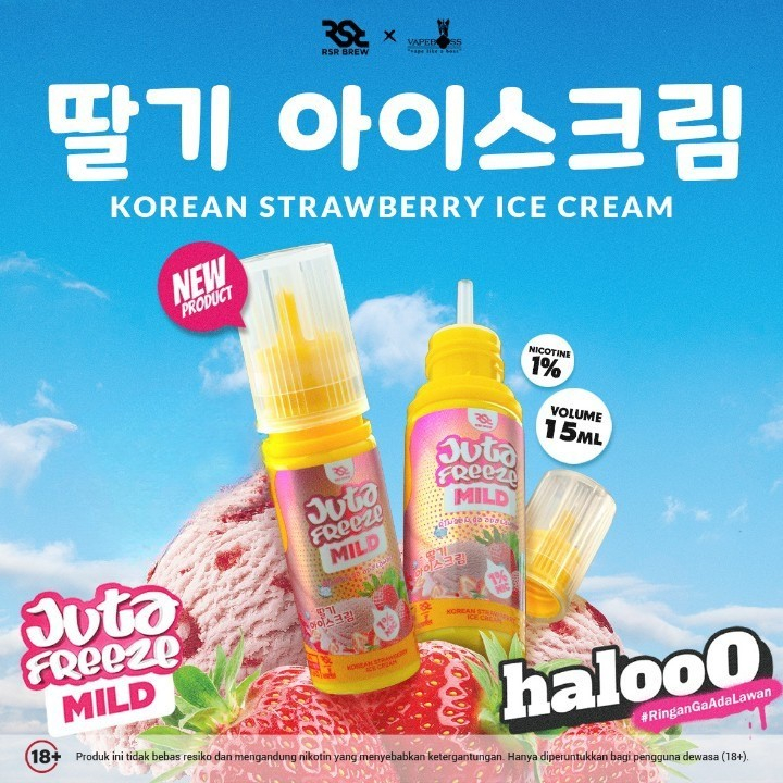 Jual Juta Freeze Mild Korean Strawberry Ice Cream 15ML 10MG 50 50 Cukai 2023 By RSR Brew X Vape