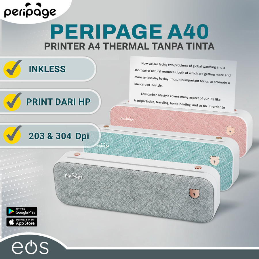 Jual Peripage A40 printer thermal tanpa tinta 203dpi 300dpi A4 Portable