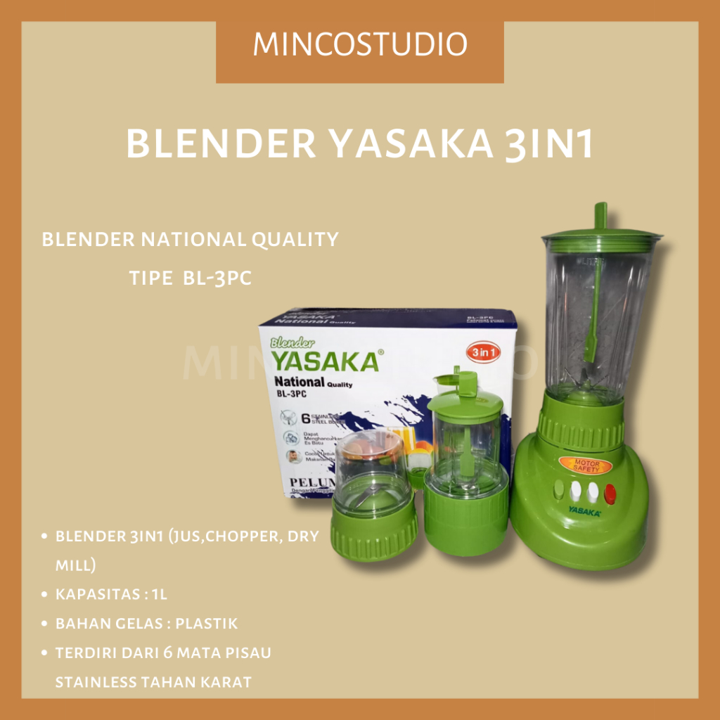 Jual BLENDER NATIONAL QUALITY YASAKA 3IN1 / BLENDER 3IN1 YASAKA