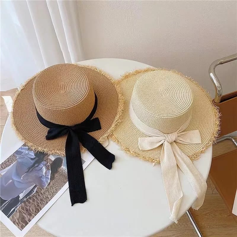 Jual READY STOCK SAF - NANDA RIBBON HAT woman premium / topi pantai ...