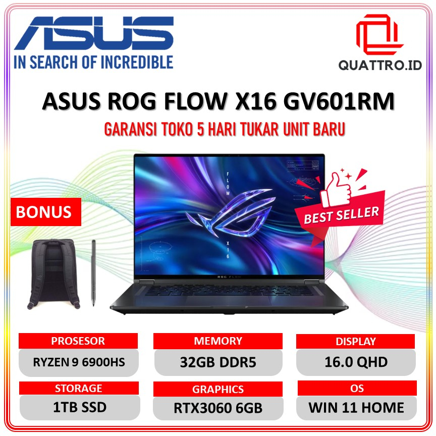 Jual Asus Rog Flow X16 Gv601rm Touch 2in1 Rtx3060 6gb Amd Ryzen 9