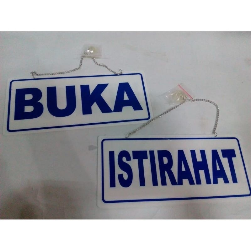 Jual Plat Lambang Tulisan Buka Istirahat Akrilik Tulisan Bolak Balik