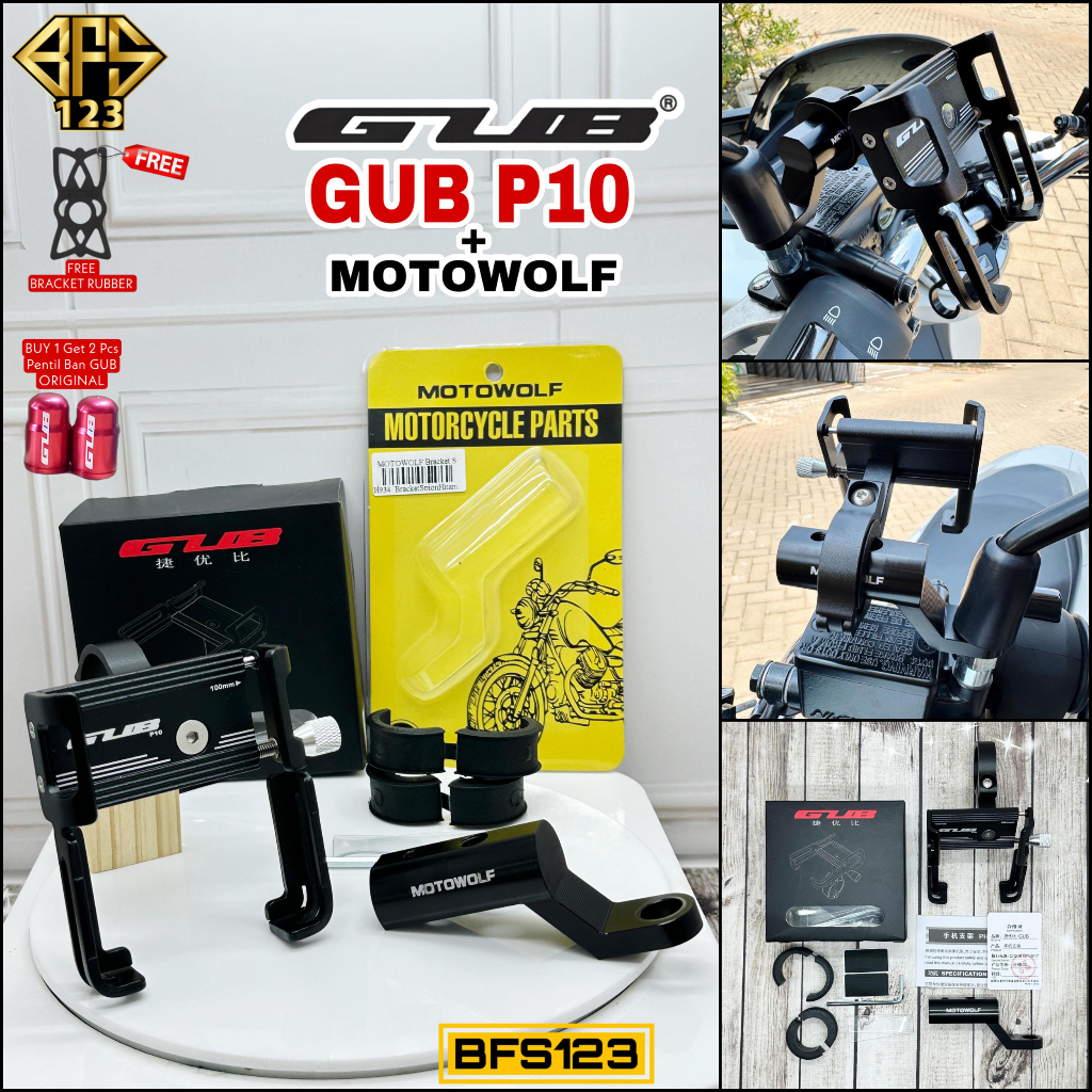 Jual Paket Gub P Phone Holder Bracket Spion Motowolf Original Free Tutup Pentil Ban Gub