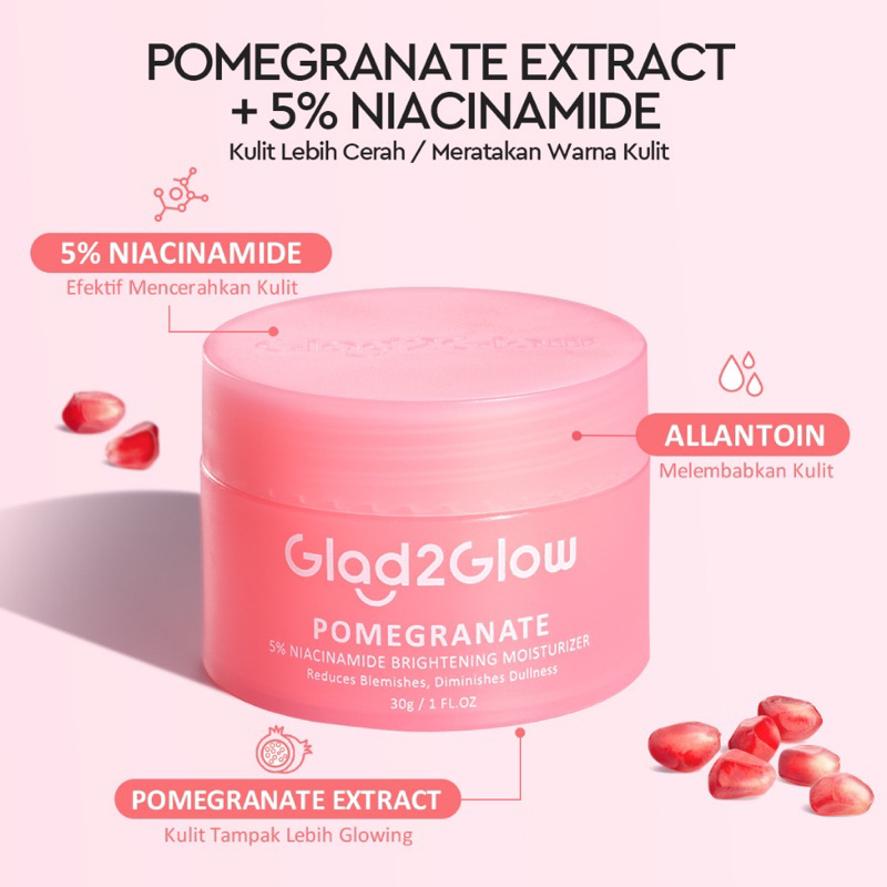 Jual Glad2glow Pomegranate 5 Niacinamide Brightening Moisturizer 30g