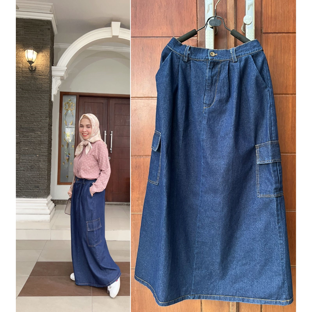 Jual R2-188 Rok jeans cargo - allsize fit to XL - LPinggang max 92cm PB ...