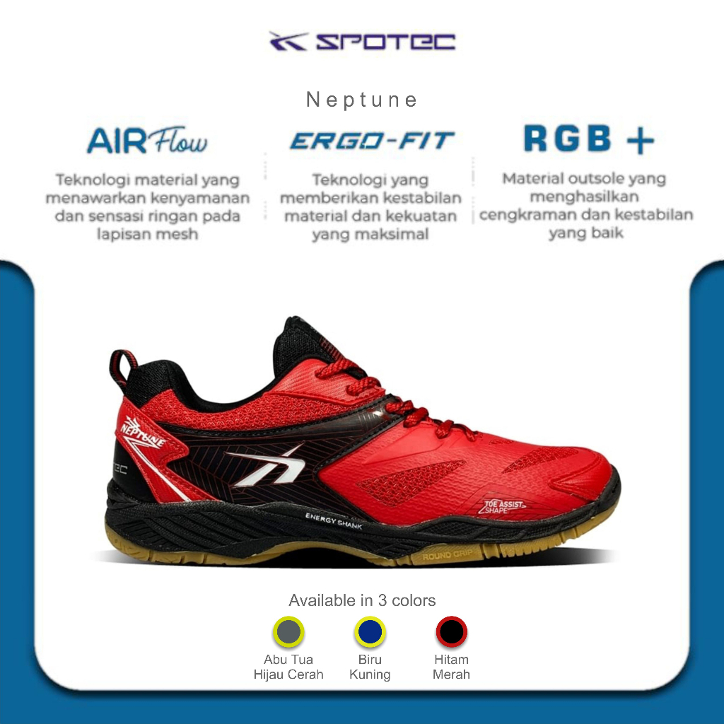 Jual SPOTEC Sepatu BADMINTON Artikel NEPTUNE-merah/hitam | Original ...