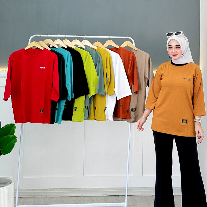 Jual KAOS OVERSIZE HIJAB STYLE LENGAN 7/8 // KAOS WANITA KEKINIAN