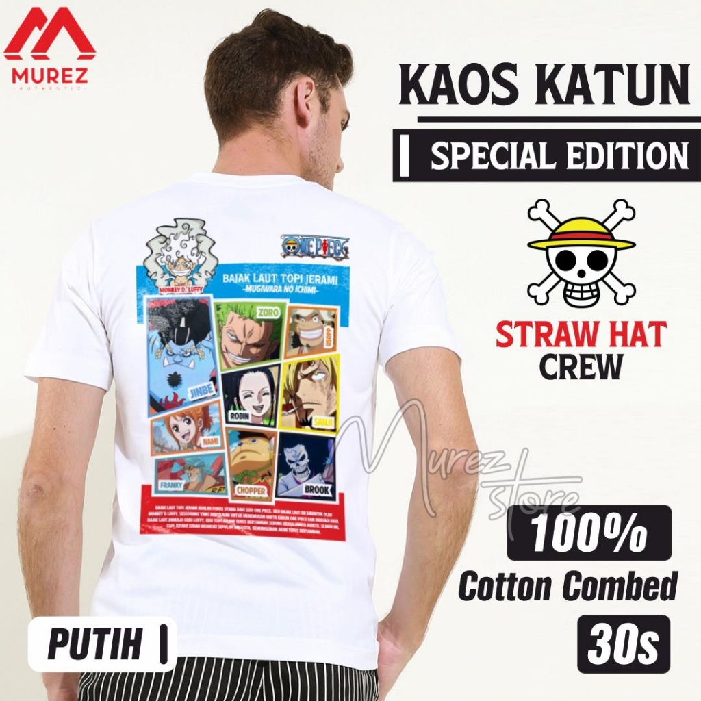 Jual KAOS DISTRO ONEPIECE ALL CREW PUTIH PRIA WANITA COTTON COMBED 30S ...