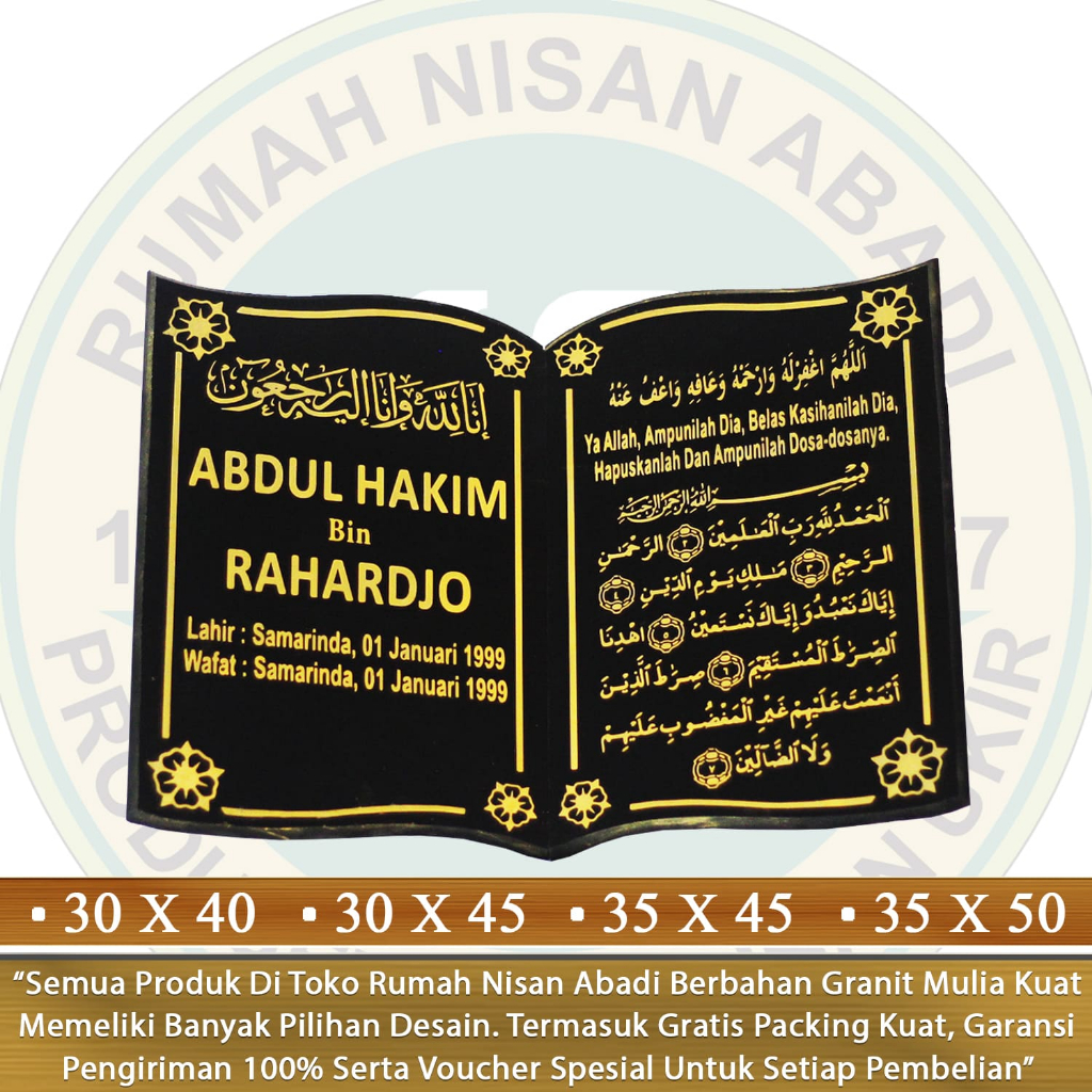 Jual Prasasti Tulisan Papan Nama Batu Nisan Makam Granit Ukiran Model