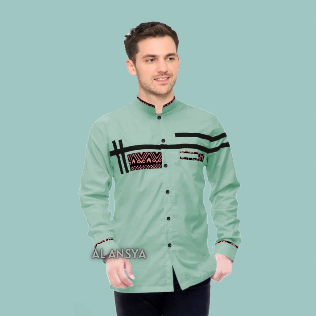 Jual Baju Kemeja Koko Pria Lengan Panjang Motif Zoled Kombinasi Batik ...