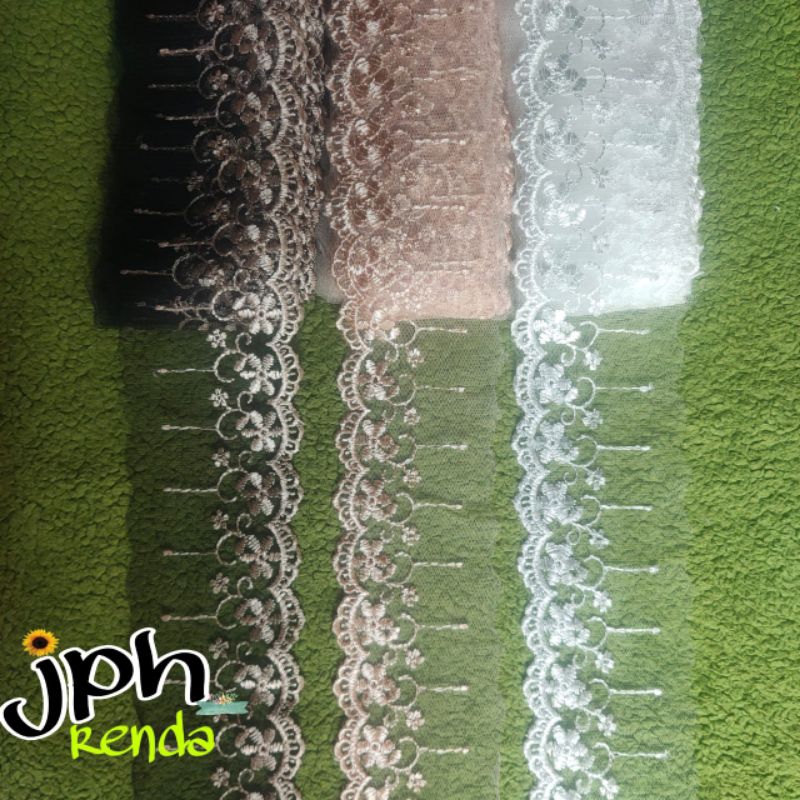 Jual Renda tile bordir, renda tulle, renda tile lebar 7,5 cm isi 15 ...