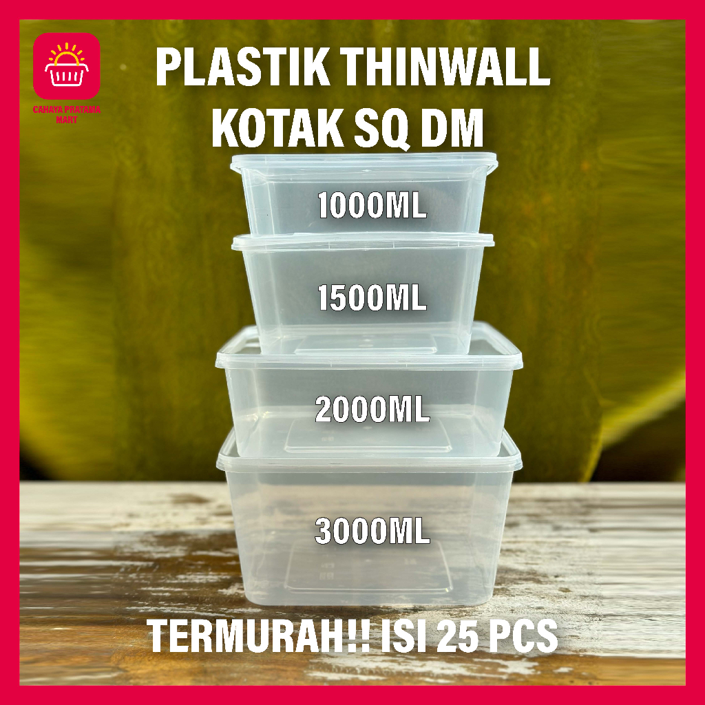 Jual Thinwall Square Kotak Makan Isi 25 Pcs Plastik Persegi Besar