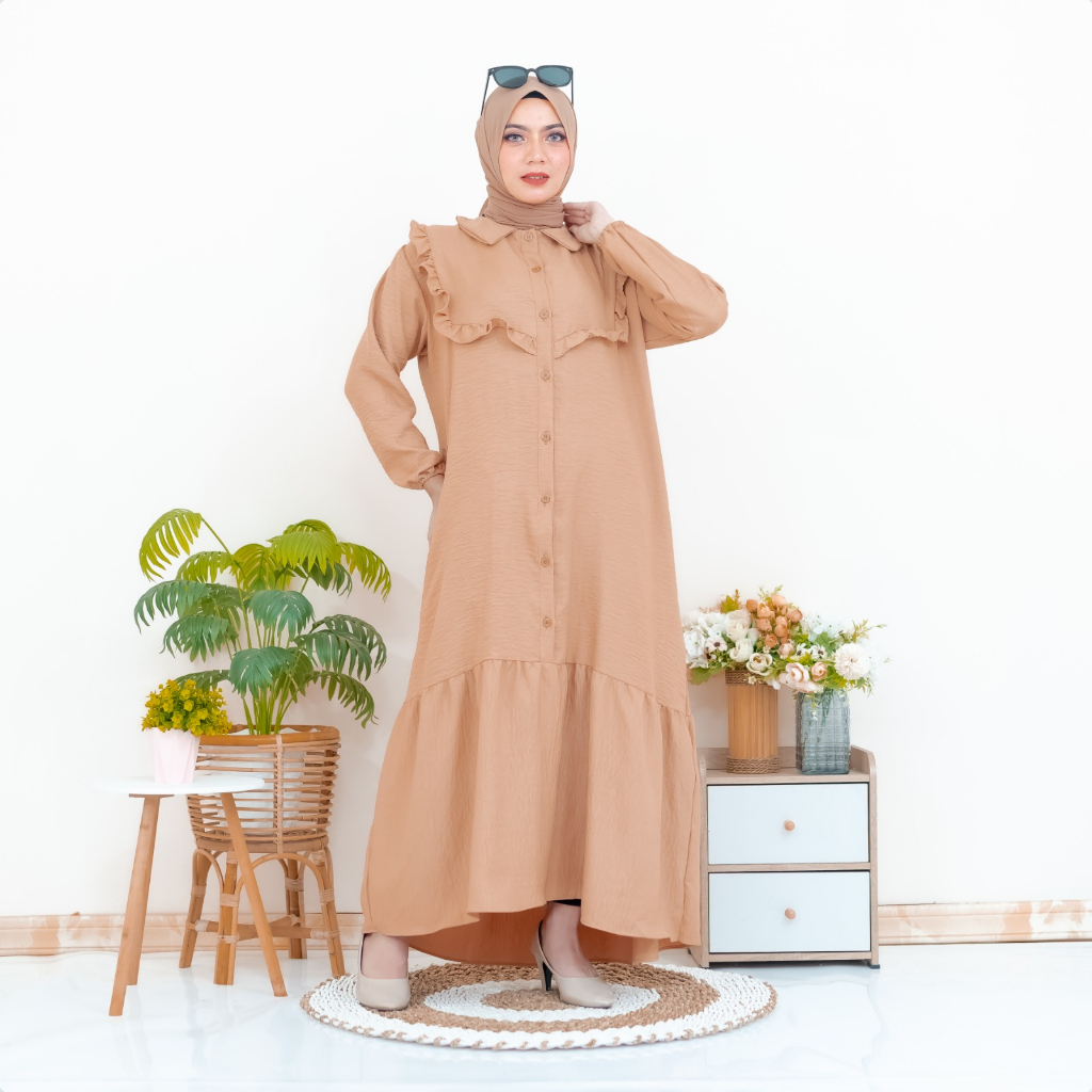 Jual Gamis Warna Coklat Muda Polos Jumbo Crinkle Korean Style Mila ...