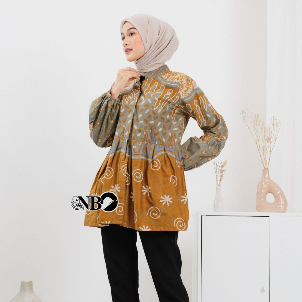 Jual Blouse Batik Lengan Balon Kekinian Motif Mawar Terbaru Modern