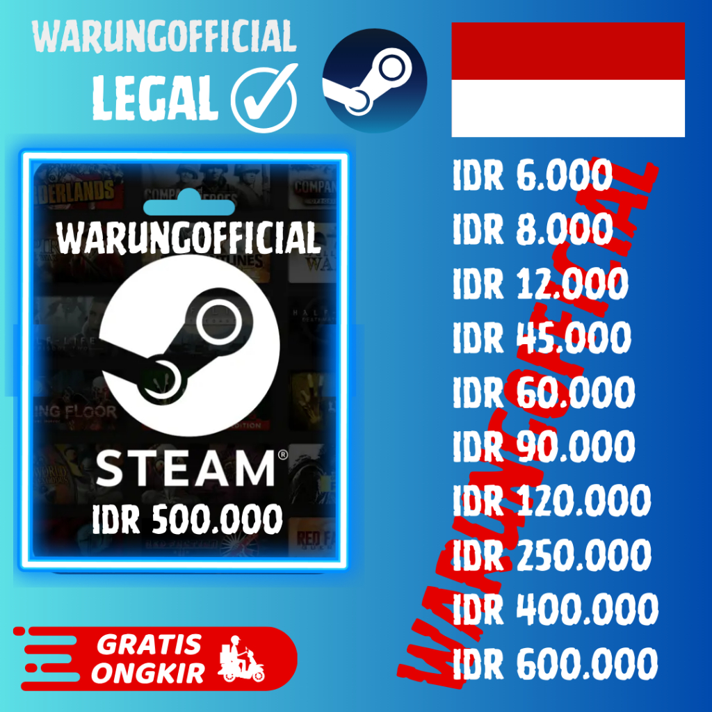 Jual ( PROMO) Steam Wallet Steam Gift Card IDR Steam Indonesia Wallet