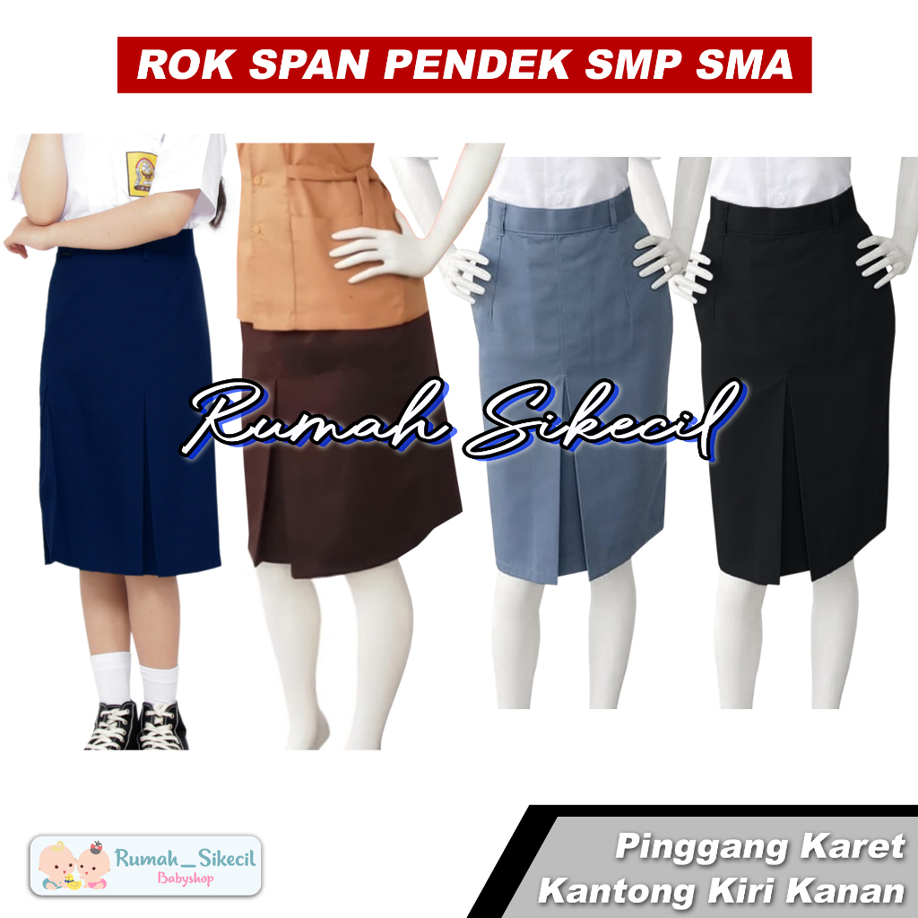 Jual Seragam Sekolah Rok Pendek Span SMP SMA Biru Abu Coklat Hitam ...