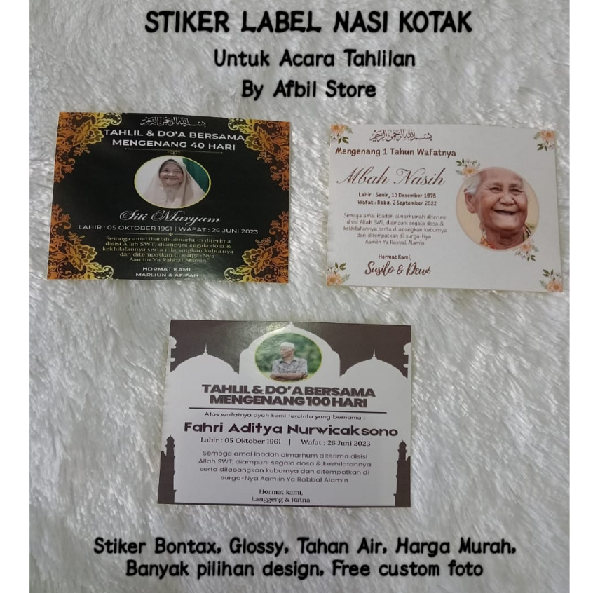 Jual Stiker Tahlil Yasin Tasyakuran Kematian Mengenang Wafat Meninggal 7 40 100 1000 1 2 Tahun