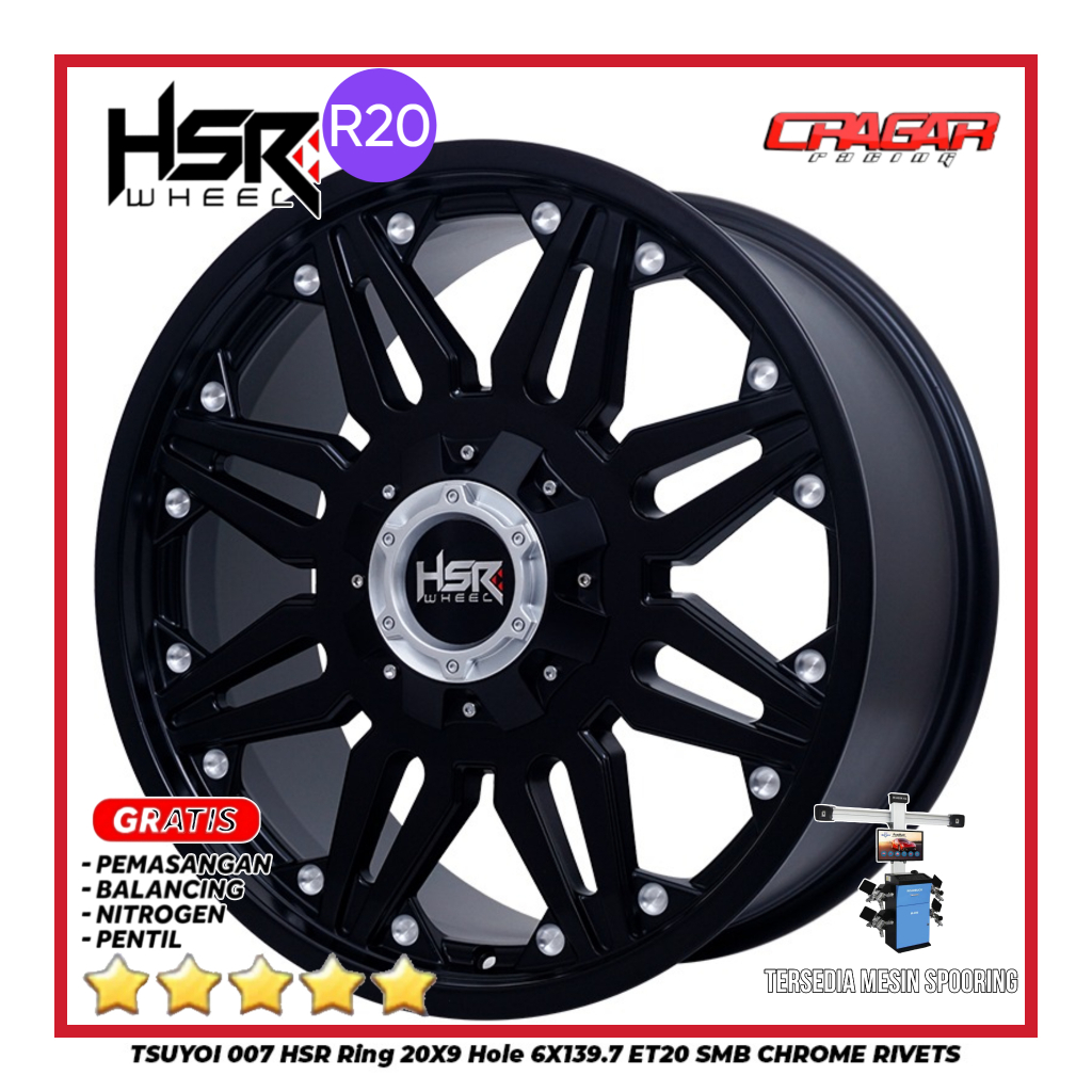 Jual VELG PELEK HSR WHEEL TSUYOI R20 LUBANG 6 ET20 SMB BUAT FORTUNER ...