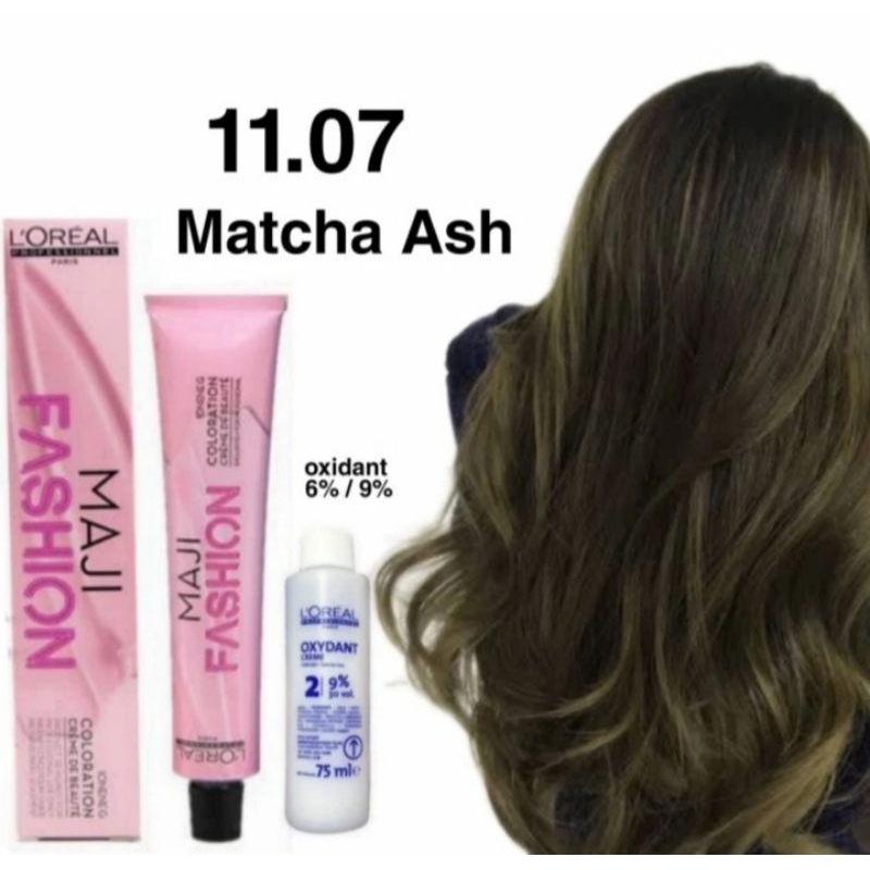 Jual cat rambut loreal majifhasion 11.07 matcha ash pewarna rambut ...