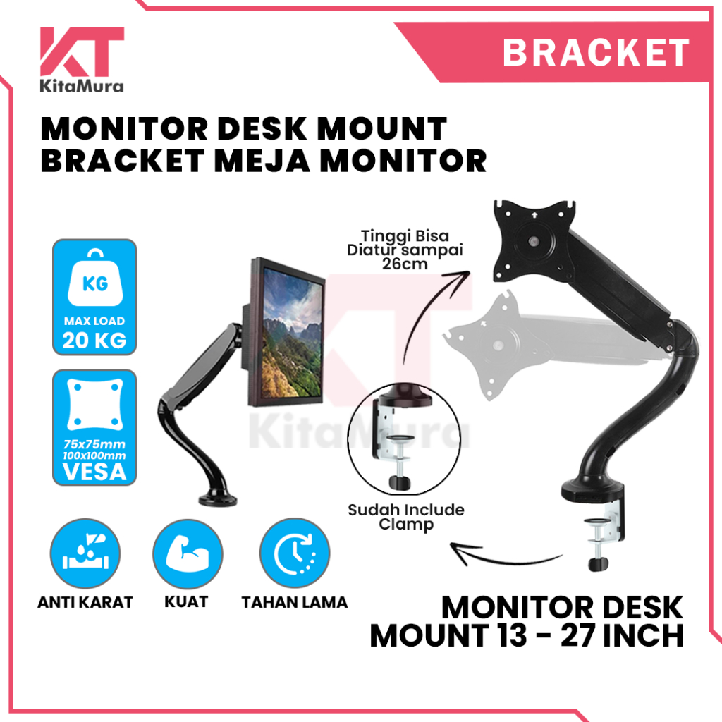 Jual Bracket Deskmount Monitor Swivel || Monitor Desk Mount 13-27 Inch ...