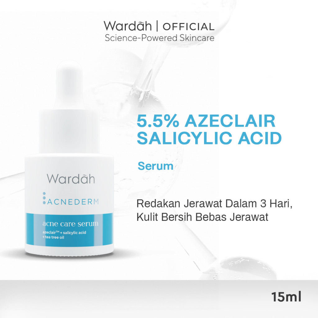 Wardah 5% Azeclair + Salicylic Acid Acnederm Acne Care Serum 15 ml - Serum dengan Tea Tree Oil - Serum Jerawat dan Mencerahkan Kulit - Menyamarkan Noda Bekas, Mengurangi Minyak Berlebih