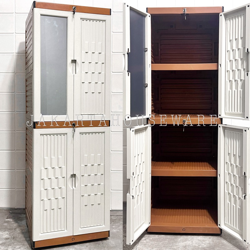 Jual Lemari Pakaian Plastik 4 susun Lemari Baju Cermin ada Kunci