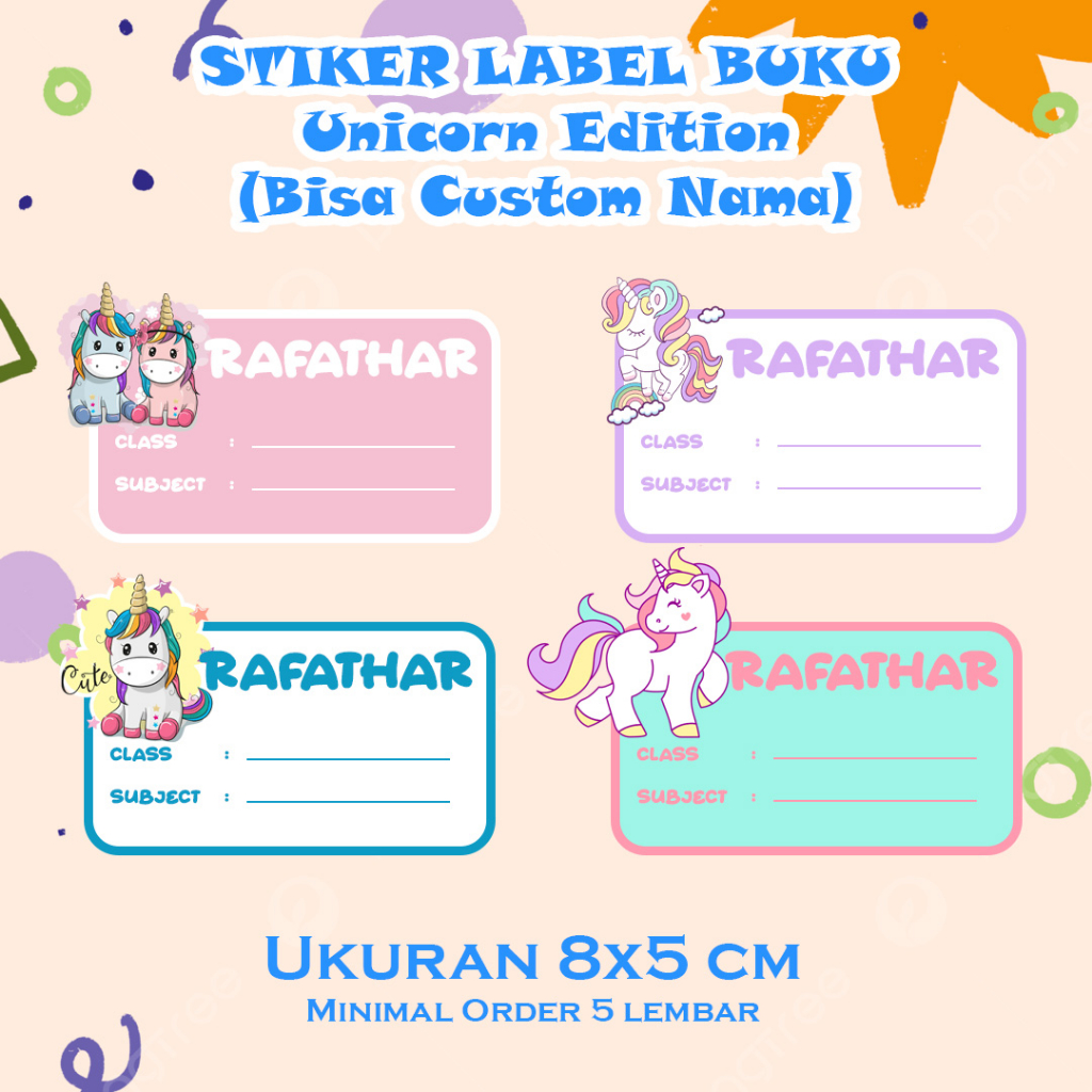 Jual STICKER NAMA BUKU SEKOLAH CUSTOM UNICORN/STICKER NAMA ANAK/STICKER ...