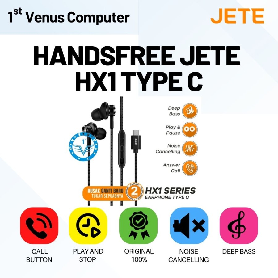 Jual Headset Handsfree JETE HX1 Type C / JETE-HF25 | Shopee Indonesia