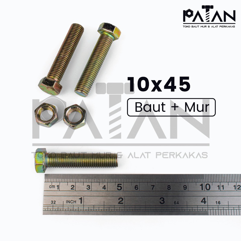 Jual Baut Dan Mur Besi M10 Kuning Kunci 14 Drat Pitch 1.25 -Baut Siku ...