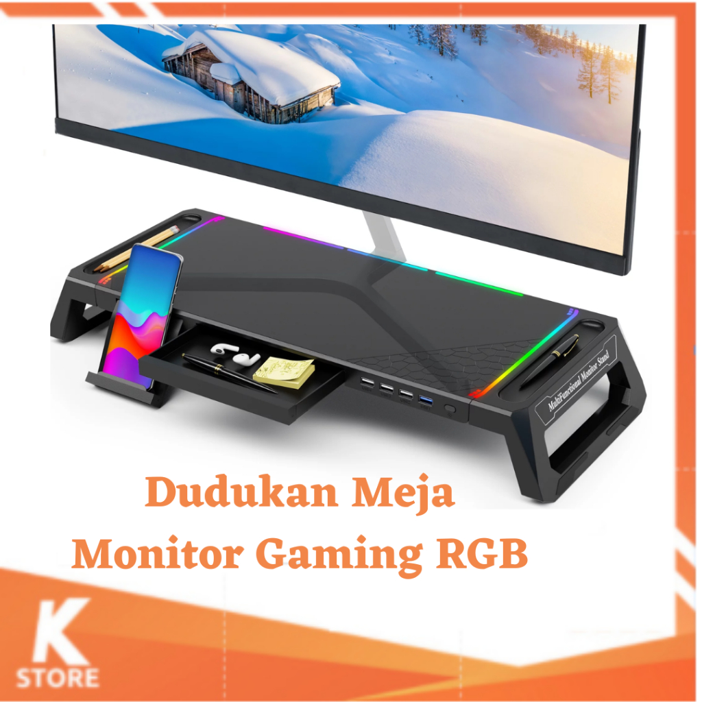 Jual Alas Dudukan Meja Monitor Gaming RGB Stand Riser With USB 4 2.0 ...