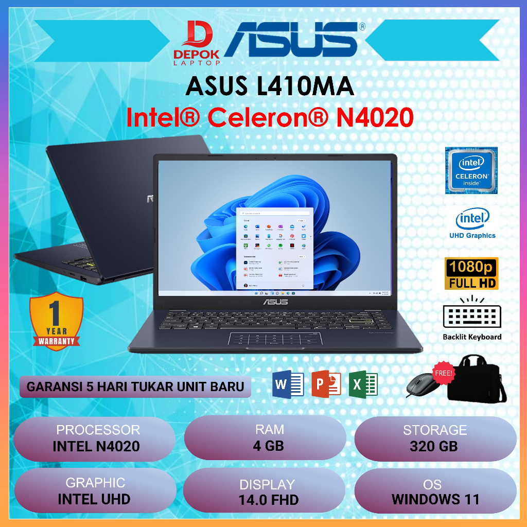 Jual Laptop Asus L410ma Intel N4020 4gb 320gb Windows 11 Ori 140fhd Backlit Shopee Indonesia 7425