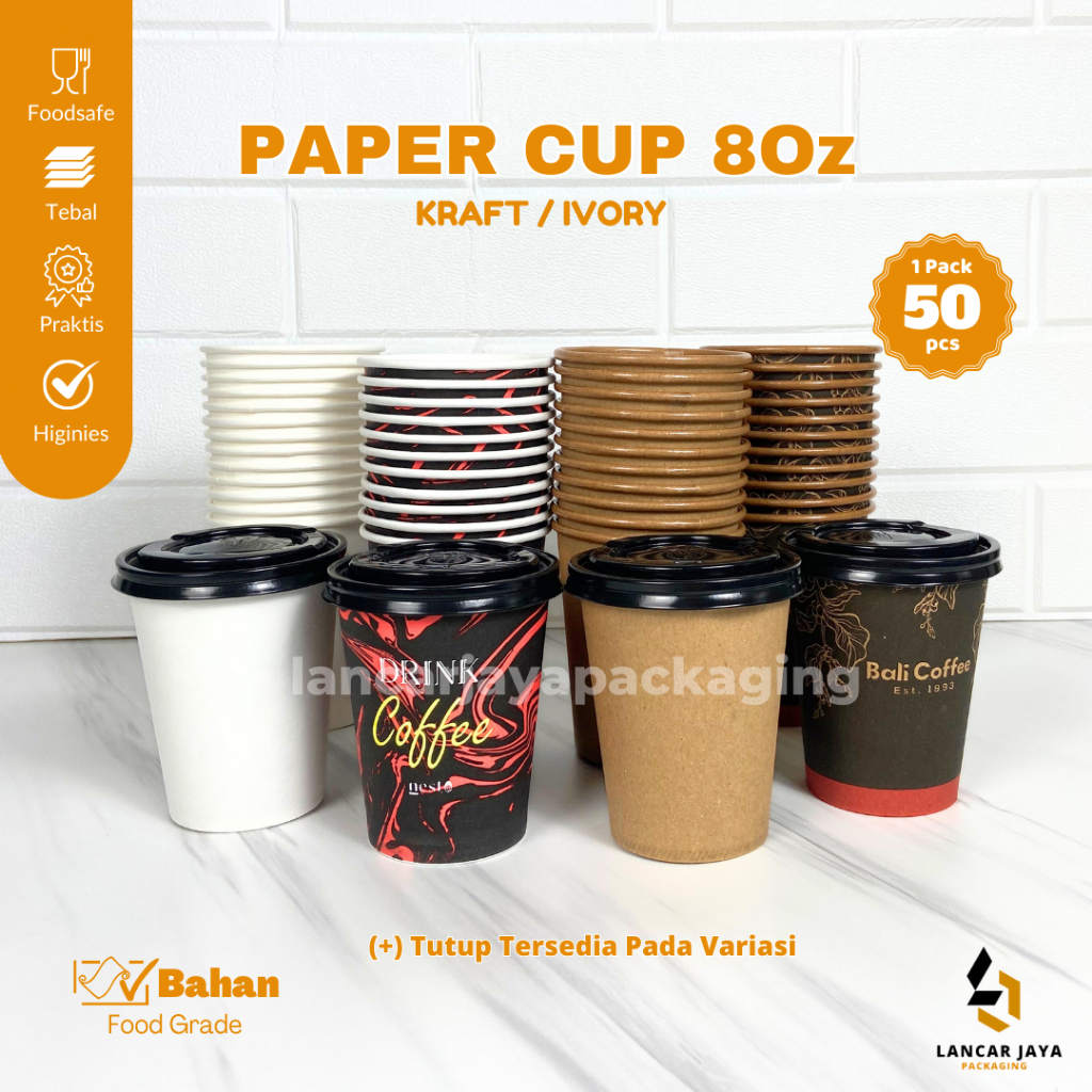 Jual 50 Pcs Paper Cup 8 Oz 240ml Gelas Kertas Teh Kopi Tahan Panas Foodgrade Shopee Indonesia 6861