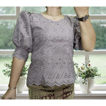 DF Blus Katun Bangkok Premium Pearl Desain Bolong Elegan