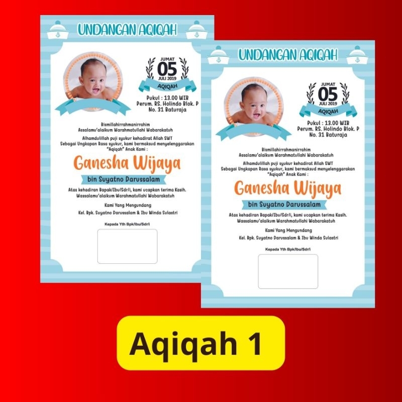 Jual Undangan Aqiqah / Undangan Tasyakuran/ Undangan Tasyakuran Aqiqah