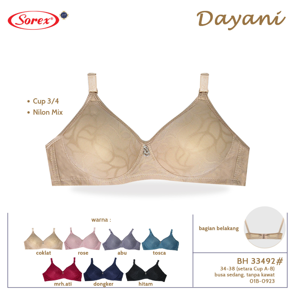 Jual Bra BH Sorex 34234 Tanpa Kawat Busa Sedang Kait 5 (Cup C) | Shopee ...