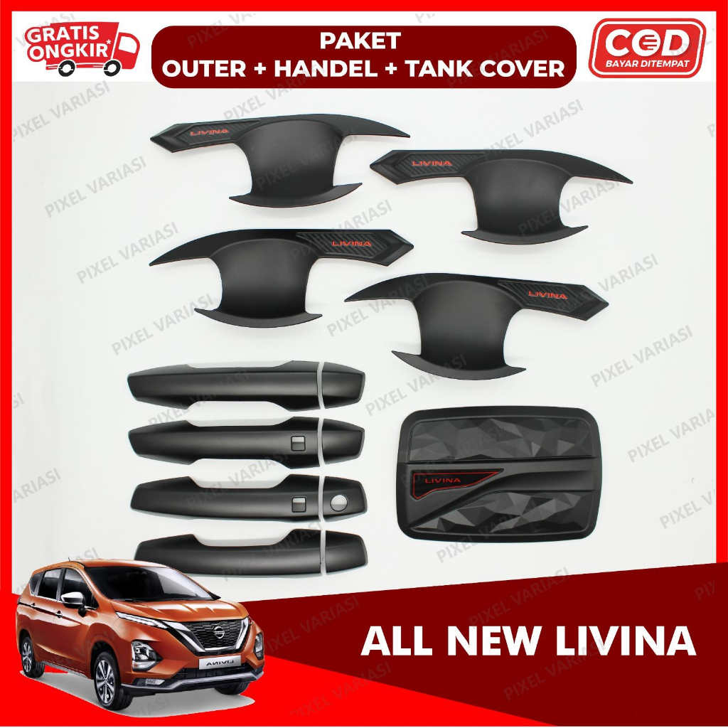 Jual Paket Outer Handle Tank Cover All New Livina Hitam Carbon