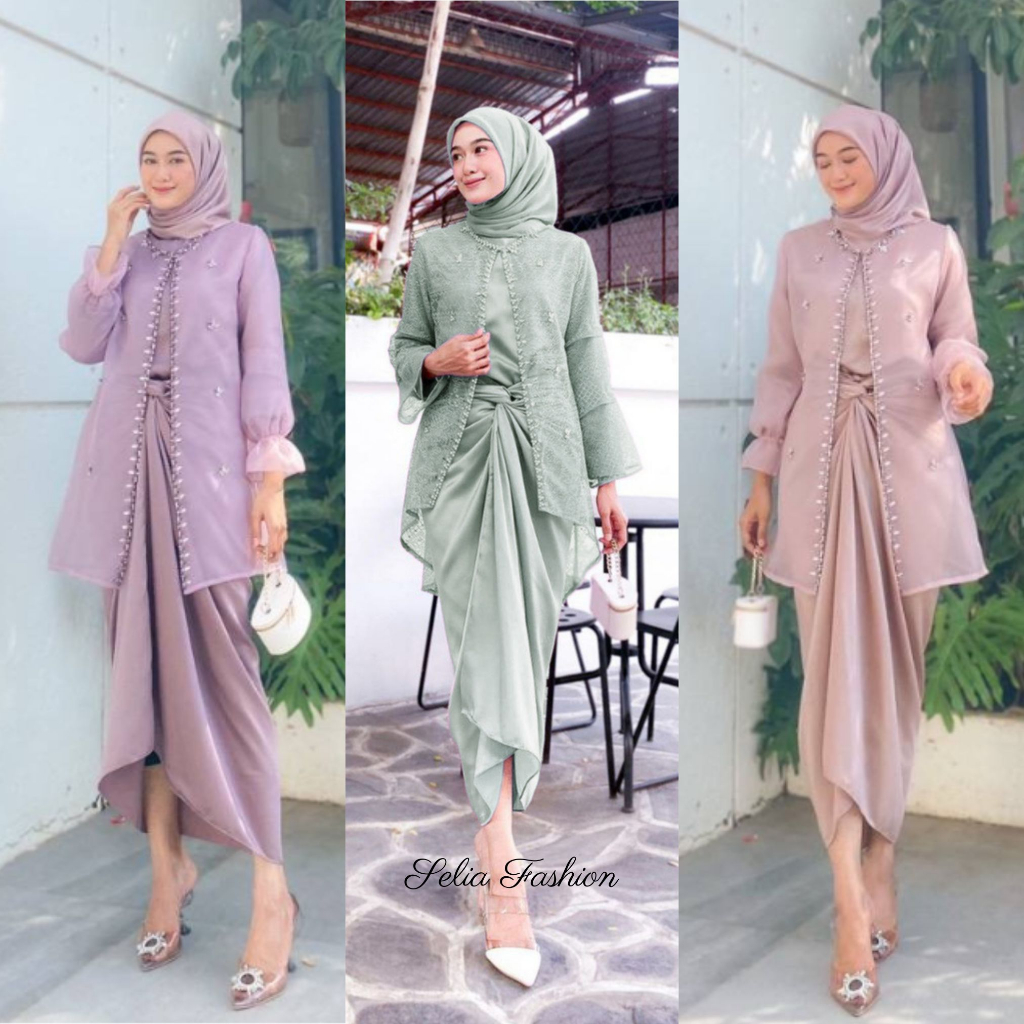 Jual Oneset Jemma Organza Premium Outfit Kondangan Setelan Rok Lilit