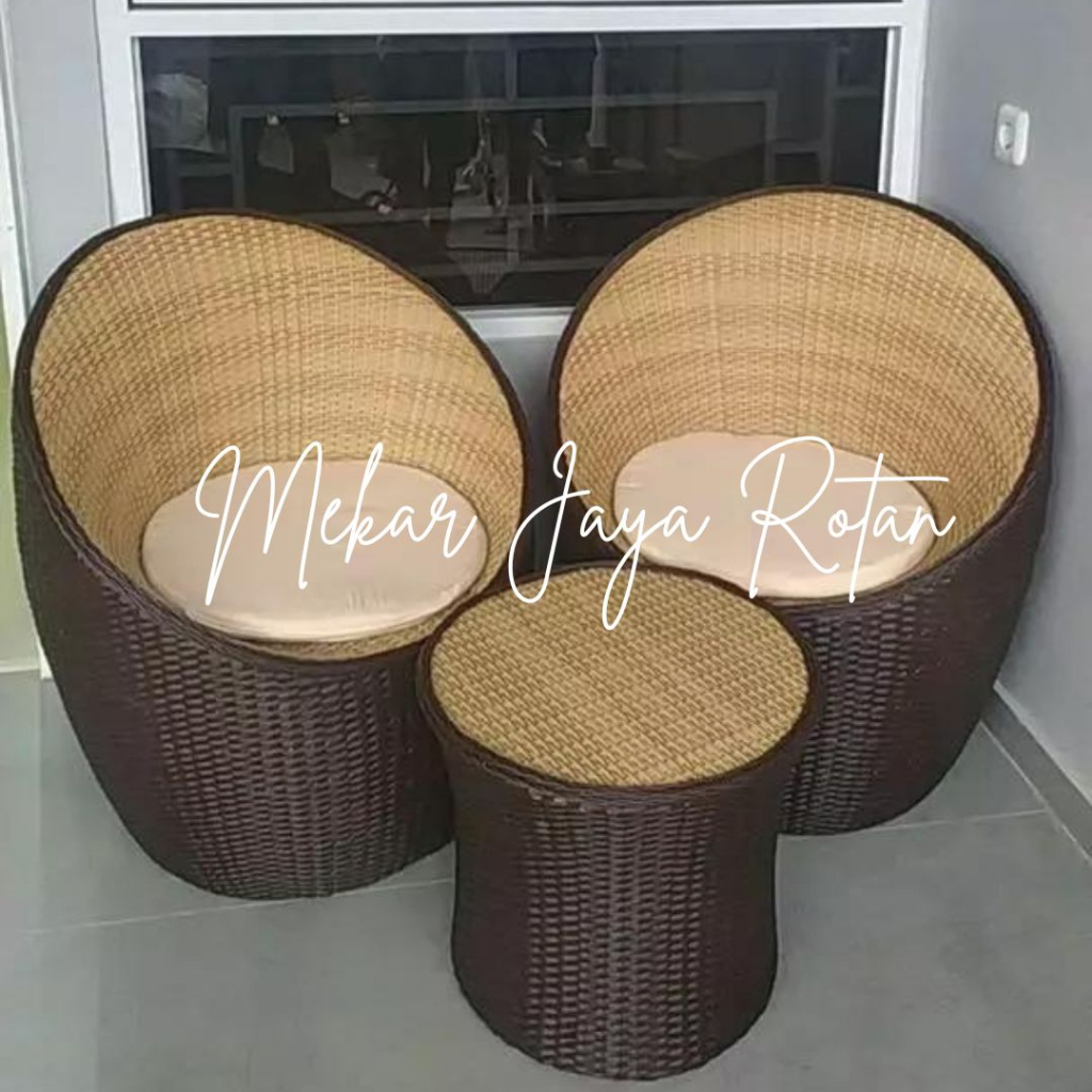 Jual Kursi Teras Rotan Sintetis Gentong Bulat Cantik Untuk Depan Rumah