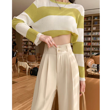 Korean Import Krem Fashion Loose Highwaist Wanita Kulot