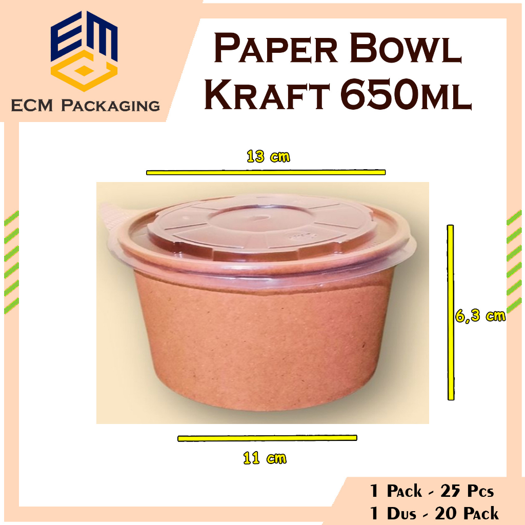 Jual Paper Bowl Kraft 650ml Tutup 25 Pcs Rice Bowl Kraft Nesto1