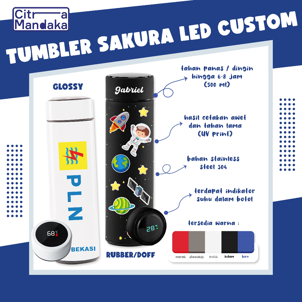 Jual Tumbler Custom Sakura Led Nama Foto Logo Print Uv Cetak Uv Tumbler