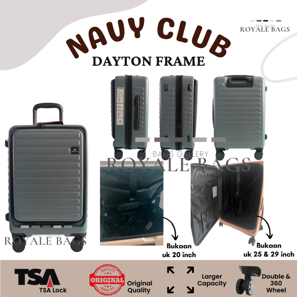 Navy Club Dayton Frame Tas Koper Jumbo 29 inch 20 inch 25 inch Original  Fiber TSA Lock Hardcase Suitcase