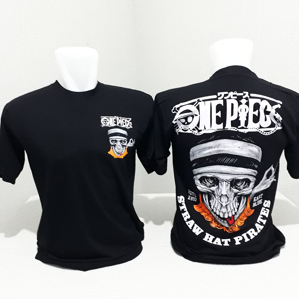 Jual Baju Kaos Distro T Shirt One Piece Bahan Katun Warna Hitam Motif Putih Shopee Indonesia